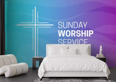 Sunday Worship Service Background Illustration with Christian Cross Wall mural