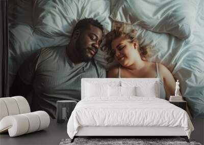  black man and beautiful chubby white woman on bed  Wall mural