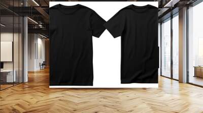  black t-shirt mockup, front and back view isolated on transparent and white background.PNG image. Wall mural