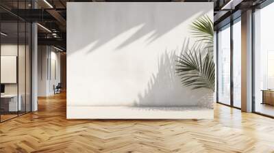  Shadow of palm leaves on white concrete light beige wall Wall mural