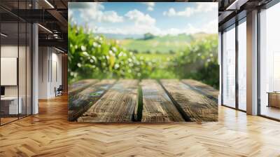  Sweet corn field and wooden table  Wall mural