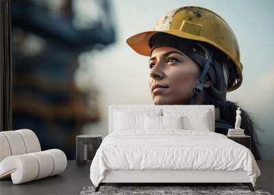  woman oil rig worker with a helmet  Wall mural