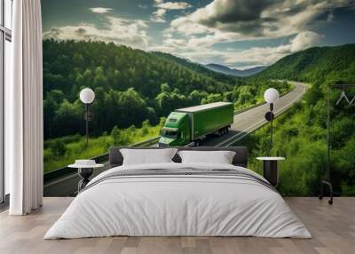 A large truck driving on a wide highway under a clear blue sky,  Wall mural