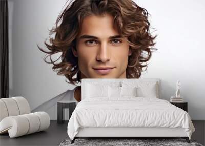 a young, athletic male model with tousled hair and a charming smile,  Wall mural