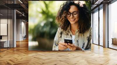 A young hipster woman with trendy glasses and a casual outfit,  Wall mural