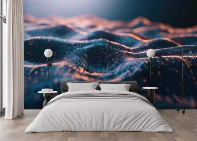 Abstract technology background, big data digital line wave  Wall mural