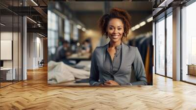 black woman Smile and designer portrait of clothing tailor  Wall mural