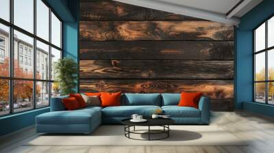 Dark wooden planks with rich, textured grain Wall mural