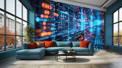 Digital Light Wave in Futuristic Space,AI into online networks poses ethical and regulatory challenges,  Wall mural