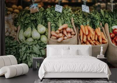 Falling food for eco-friendly products Niche keyword for promoting organic or sustainable food brands, emphasizing fresh and natural food. Wall mural