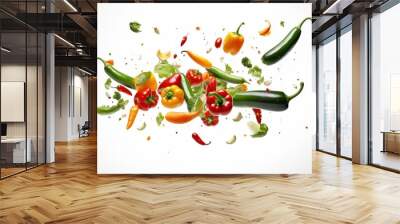 Flying fresh ripe vegetables on white background  Wall mural