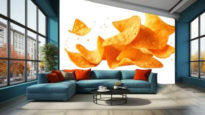 Flying mexican nachos chips  isolated on transparent and white background.PNG image.	 Wall mural