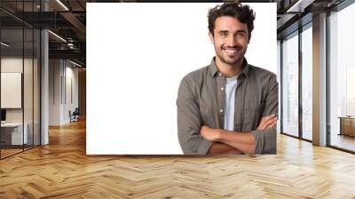 Handsome young man in casual wear keeping arms crossed and smiling while standingisolated on transparent and white background.PNG image. Wall mural