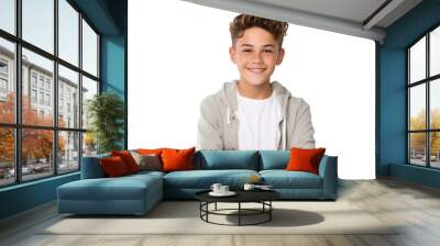 Happy young caucasian boy in casual outfit with arms crossed isolated on transparent and white background.PNG image. Wall mural