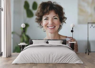 Mature woman with smile at home on solid white background, single object Wall mural