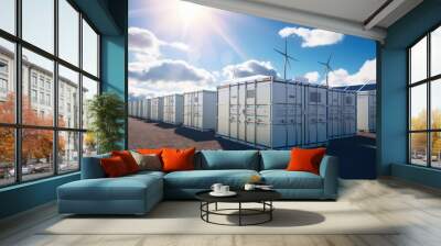 modern battery energy storage system,battery container units with solar and turbine farm Wall mural