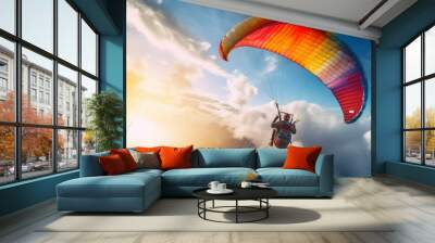 paraglider navigating through clouds Wall mural