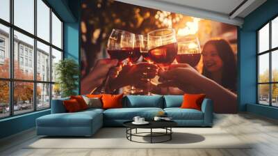 people cheering wine enjoy party  Wall mural