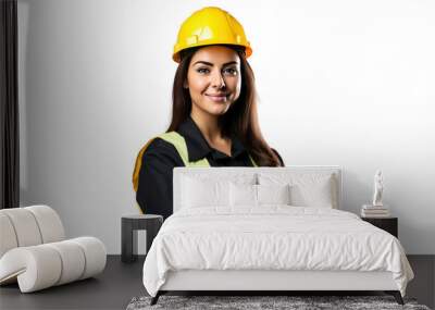 Portrait of Female engineer happy with workplace, isolated on white background. Wall mural