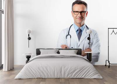 Portrait of smiling male doctor posing with folded arms isolated on transparent background,PNG image. Wall mural