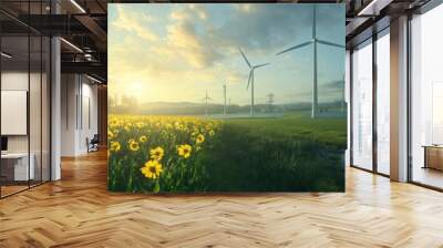 Wind and solar energy solutions for companies, a combined approach to maximizing green energy potential. Wall mural