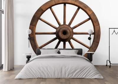 Wooden wagon wheel isolated on transparent and white background.PNG image.	 Wall mural