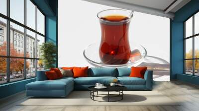 Glass of Turkish Tea isolated on white Wall mural