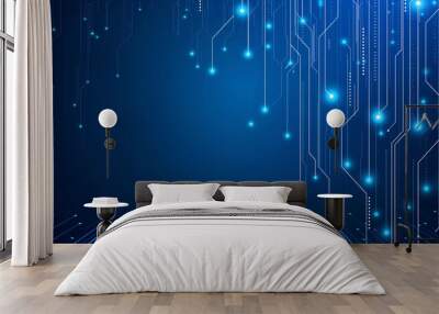 Blue circuit line background illustration with a glowing effect on a dark blue color, technology and digital concept  Wall mural