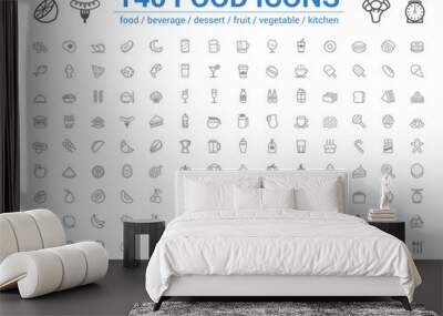 140 food line icons set. Vector illustration on white background   Wall mural