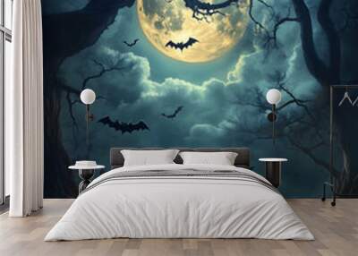 A haunted house in the dark night Halloween-themed background Wall mural