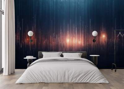 A blue and orange background with a series of lights and lines Wall mural