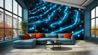 A blue and orange line of lights that are connected to each other Wall mural