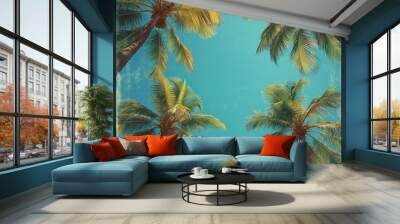 A blue sky with palm trees in the background Wall mural