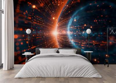 A bright orange and blue space with a lot of dots Wall mural