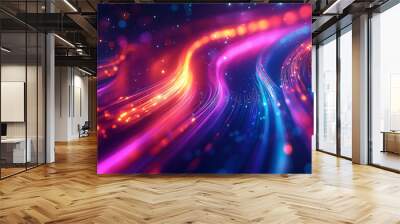 A colorful, swirling line of light with a purple and orange hue Wall mural