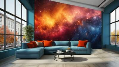 A colorful galaxy with red, yellow, and blue stars Wall mural