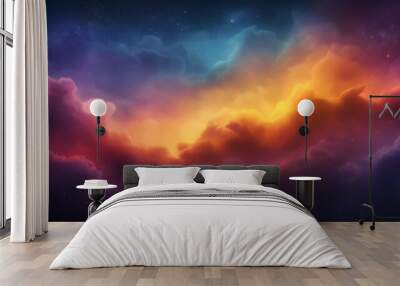 A colorful sky with clouds and stars Wall mural