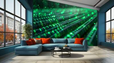 A futuristic digital interface displaying locked data files on a holographic screen. Wall mural