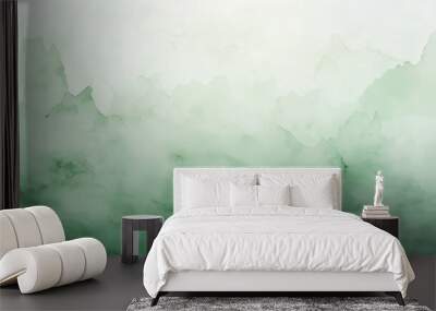 A green background with white clouds and a green brush stroke Wall mural