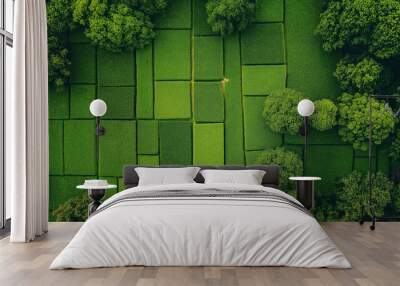 A green field with trees and grass Wall mural