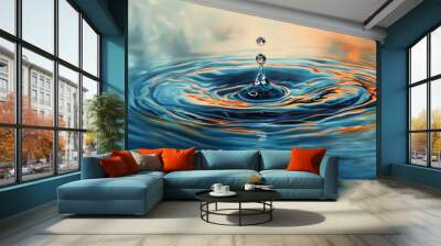 A painting of a water drop in a body of water Wall mural