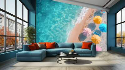 a sunny beach scene for a background wallpaper, featuring vibrant summer elements. Wall mural