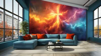 vivid ash cross at its heart, set on an abstract background Wall mural