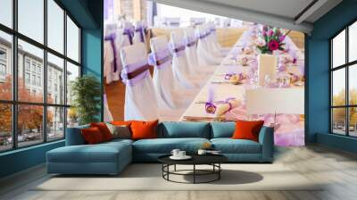 an image of tables setting at a luxury wedding hall Wall mural