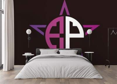 B P initials circle with stars and black background Wall mural