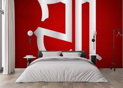 ZQ initials silver shield with maroon background Wall mural