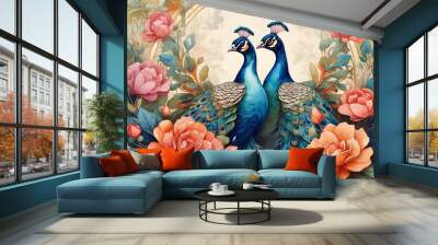 peacock in the garden background illustration Wall mural