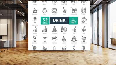  Alcoholic, energy and spirit drinks.Types of Drink. Vector Icons Set. Wall mural