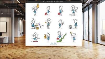 Collection of stick business people in different poses. Stick people playing different roles in their jobs Wall mural