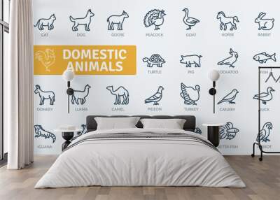 Domestic Animals Icons Pack. Thin line animal icons set. Flaticon collection set. Simple vector icons Wall mural